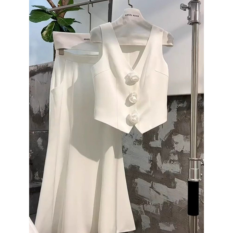 Chanel stílusú virágmintás, érzéki koreai stílusú ruha, mellény, mellény felső, elegáns halszálka szoknya, kétrészes női ruha