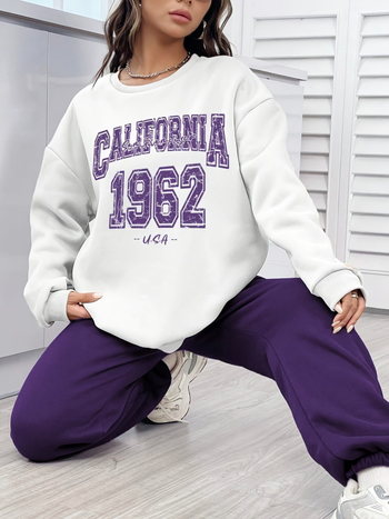 Γυναικείο φούτερ με στάμπα California 1962 με μονόγραμμα και μωβ χρώμα