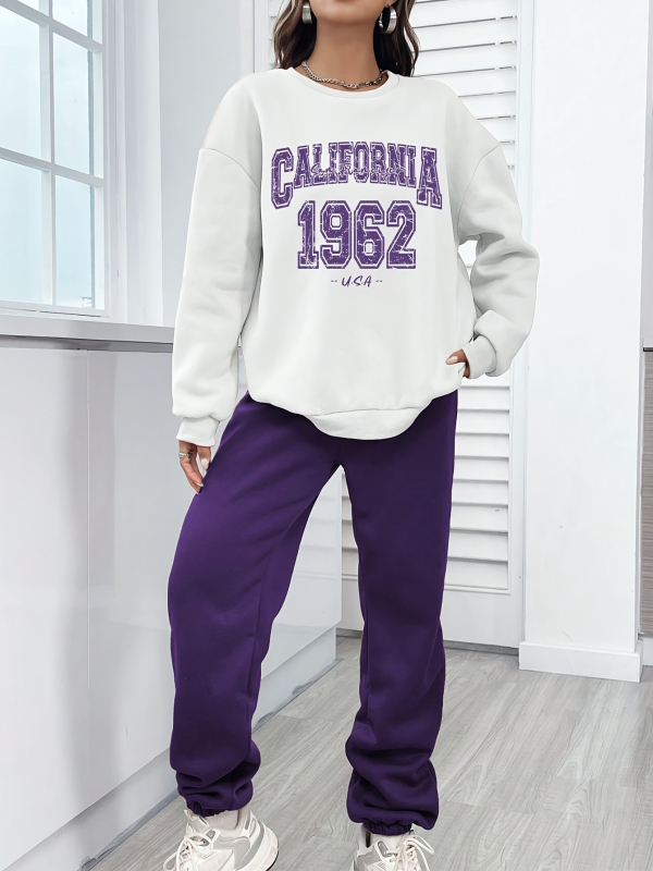 Női California 1962 monogramos nyomott pulóver és lila