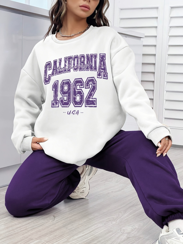 Női California 1962 monogramos nyomott pulóver és lila