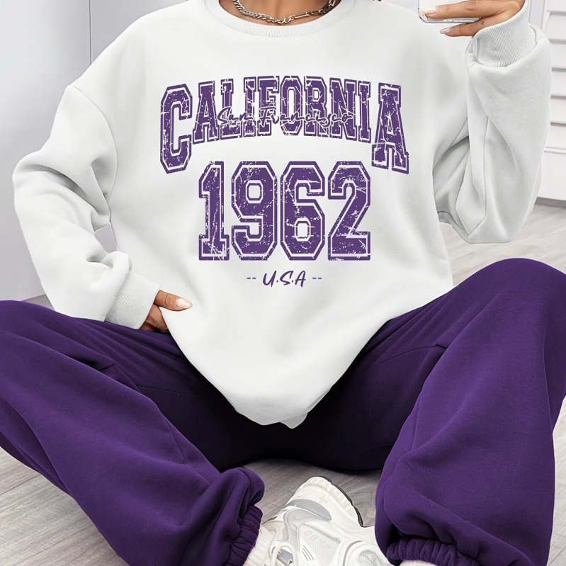 Γυναικείο φούτερ με στάμπα California 1962 με μονόγραμμα και μωβ χρώμα