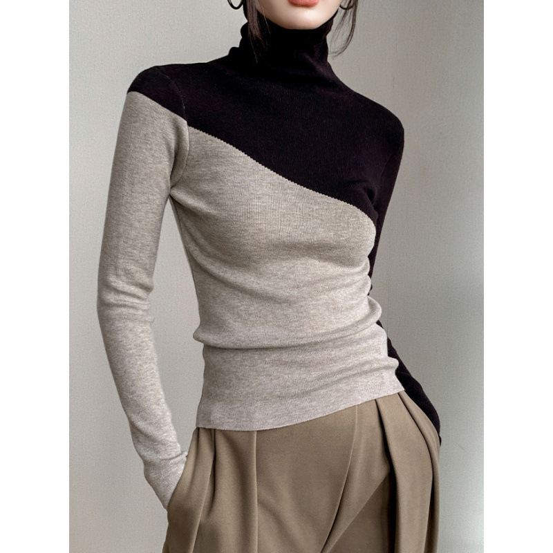Garbónyakú pulóver Női 2024-es téli új, karcsúsított pulóver Külső színben illeszkedő alsó réteg ing felsőrész pulóver