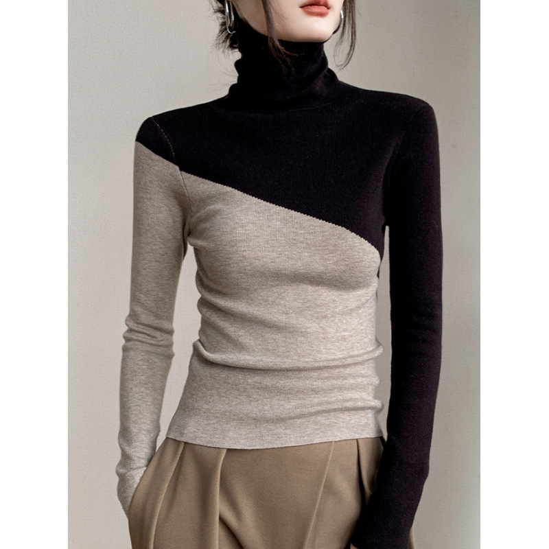 Garbónyakú pulóver Női 2024-es téli új, karcsúsított pulóver Külső színben illeszkedő alsó réteg ing felsőrész pulóver