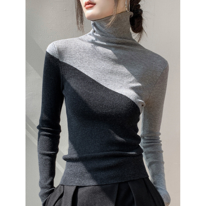 Garbónyakú pulóver Női 2024-es téli új, karcsúsított pulóver Külső színben illeszkedő alsó réteg ing felsőrész pulóver