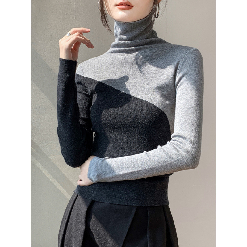 Garbónyakú pulóver Női 2024-es téli új, karcsúsított pulóver Külső színben illeszkedő alsó réteg ing felsőrész pulóver