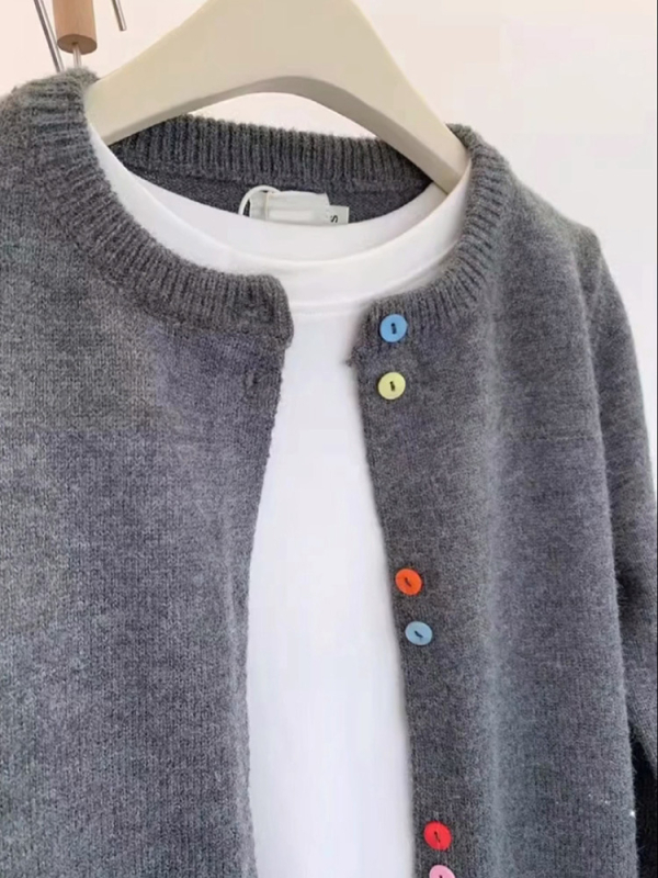 Rudens ir žiemos apvalios kaklo spalvos sagų vilnonis kardiganas moteriškas paltas, vienspalvis megztinis, laisvas, liekninamasis, kašmyro megztinis, megztas viršus