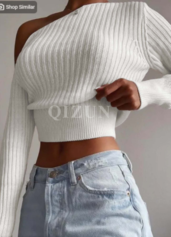 Európai és amerikai határokon átnyúló pulóver, egyszínű, karcsúsított, sokoldalú, karcsúsító, dögös lány temperamentumos kötött felső, női rövid pulóver, külkereskedelemmel