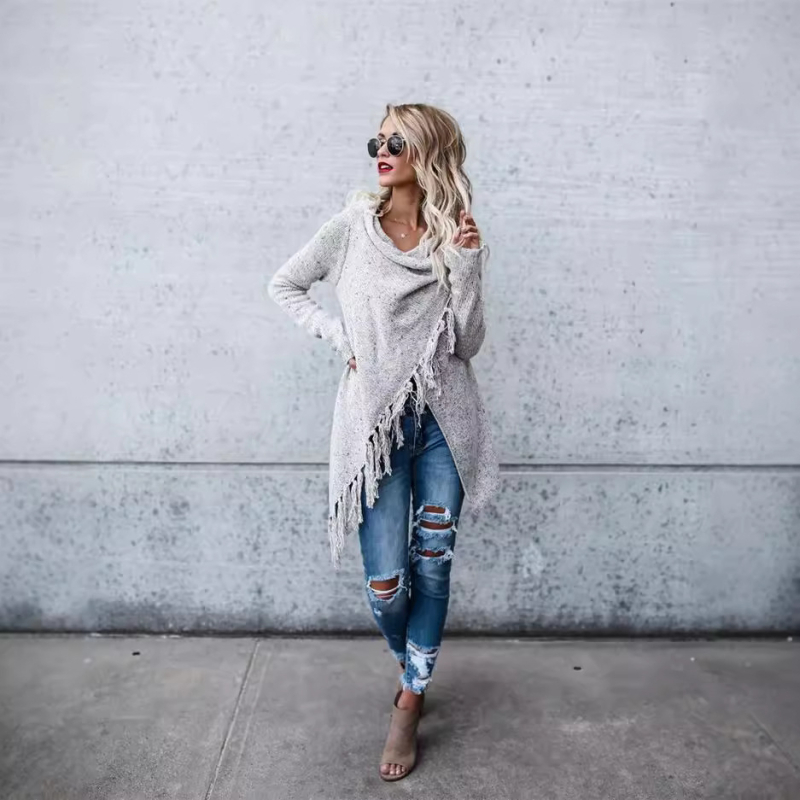 2025 Ευρωπαϊκή και Αμερικανική Εξαγωγή Νέα Aliexpress Μεσαίου Μήκους Λεπτή Μόδα Κομψή Su Diagonal Line Πουλόβερ για Γυναίκες