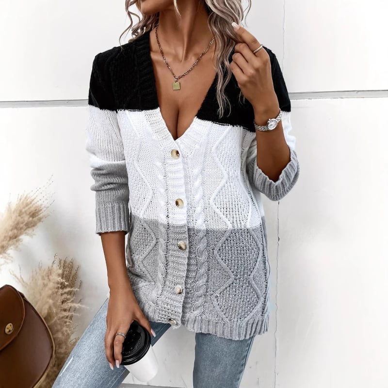 X7216 Amazon Ευρώπη και Ηνωμένες Πολιτείες διασυνοριακό φθινόπωρο και χειμώνα νέο χαλαρό πλεκτό πουλόβερ ζακέτας με V λαιμόκοψη σε ασορτί χρώμα