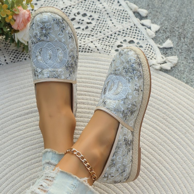 Μικρά, επίπεδη, μονόστρωτα παπούτσια σε στυλ Chanel, γυναικεία παπούτσια ψαρά του 2025, νέα άφιξη, παπούτσια ψαράδων με ψάθινο ύφασμα, παπούτσια Peas με χοντρή σόλα και slip-on casual loafers