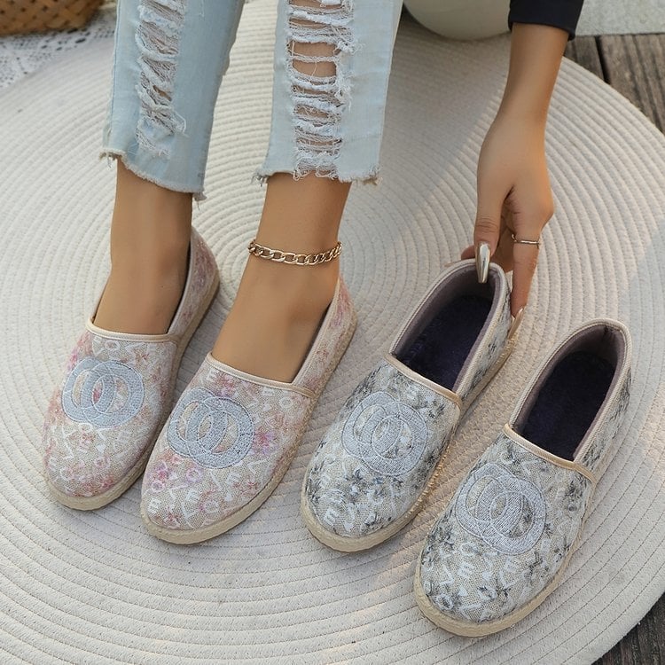 Μικρά, επίπεδη, μονόστρωτα παπούτσια σε στυλ Chanel, γυναικεία παπούτσια ψαρά του 2025, νέα άφιξη, παπούτσια ψαράδων με ψάθινο ύφασμα, παπούτσια Peas με χοντρή σόλα και slip-on casual loafers