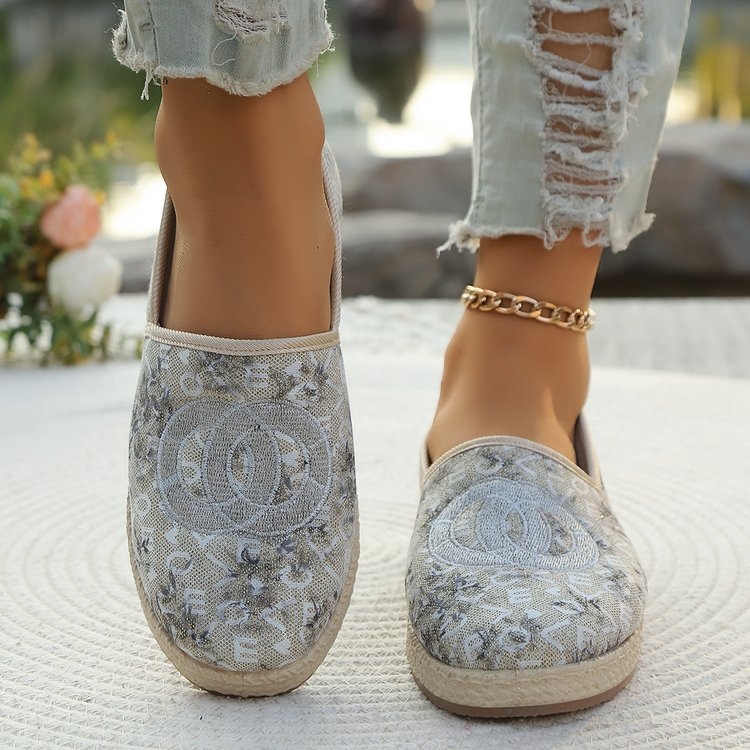 Μικρά, επίπεδη, μονόστρωτα παπούτσια σε στυλ Chanel, γυναικεία παπούτσια ψαρά του 2025, νέα άφιξη, παπούτσια ψαράδων με ψάθινο ύφασμα, παπούτσια Peas με χοντρή σόλα και slip-on casual loafers