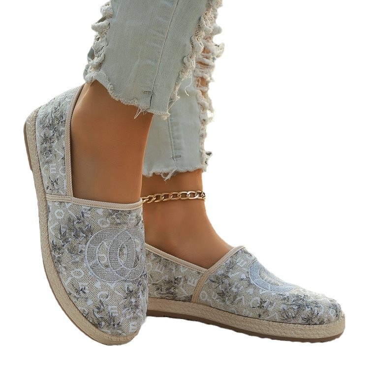 Μικρά, επίπεδη, μονόστρωτα παπούτσια σε στυλ Chanel, γυναικεία παπούτσια ψαρά του 2025, νέα άφιξη, παπούτσια ψαράδων με ψάθινο ύφασμα, παπούτσια Peas με χοντρή σόλα και slip-on casual loafers