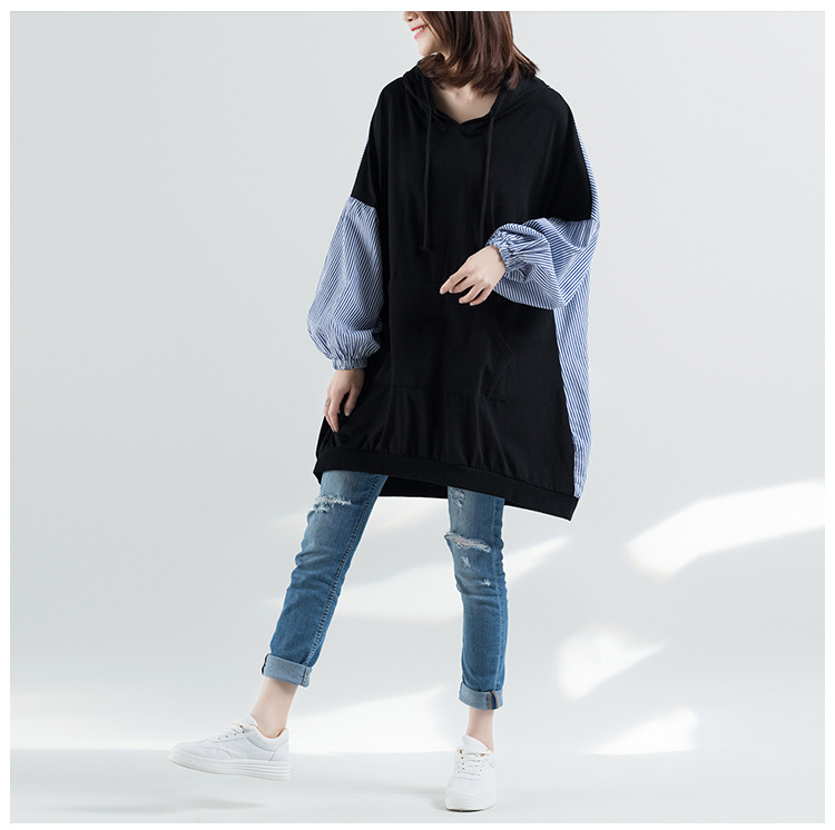 Γυναικείο φούτερ με κουκούλα, ριγέ, patchwork, για μεγάλα μεγέθη, 2025