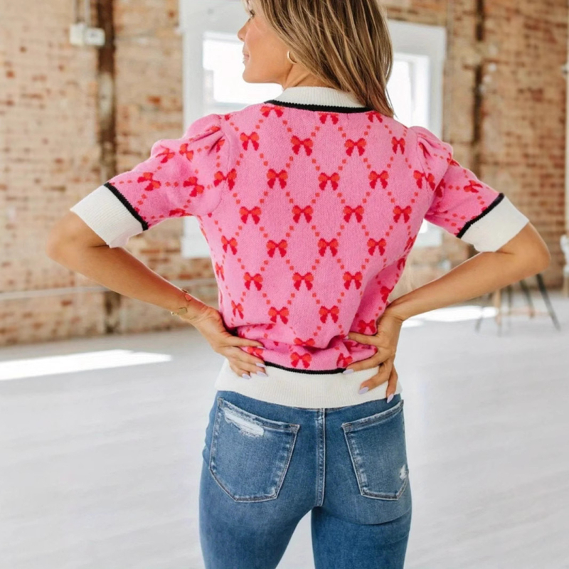 Γυναικείο πουλόβερ Amazon Cross-Border με στρογγυλή λαιμόκοψη και φιόγκο 2025, κομψό και ευέλικτο, ευρωπαϊκό και αμερικανικό στυλ, ανοιξιάτικη νέα άφιξη