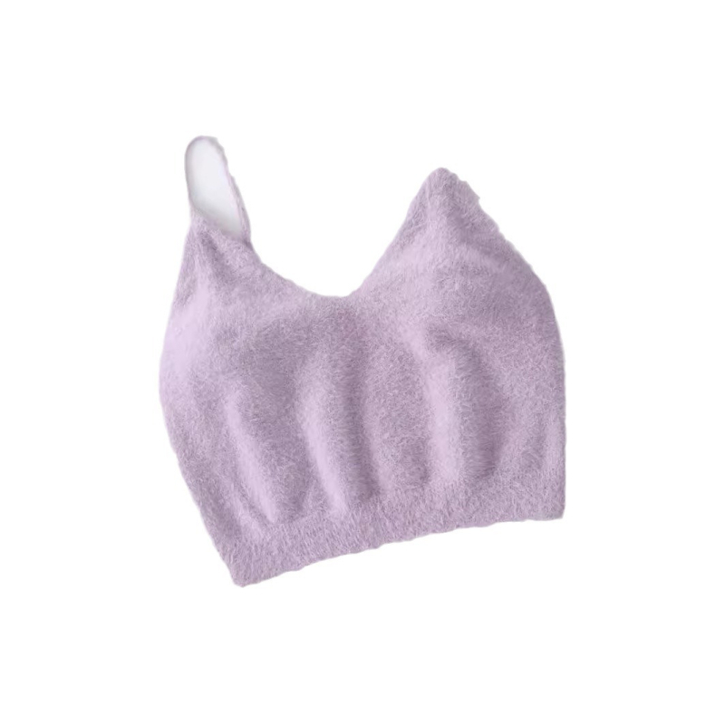 Európai és amerikai határokon átnyúló 2024 új szexi divatos V-nyakú kötött egyszínű mellény nercszőrből karcsúsított köldökpólóval