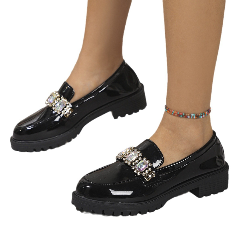 2024 őszi és téli új, élénk színű strasszos sarkú mokaszinok, európai és amerikai plus size külkereskedelmi divatos alkalmi cipők nagykereskedelemben