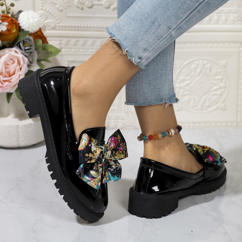 Határon átnyúló, plus size vastag talpú mokaszinok, női tavaszi és őszi 2025-ös új, masnis, kis bőrcipők, női pedálos cipők nagykereskedelemben