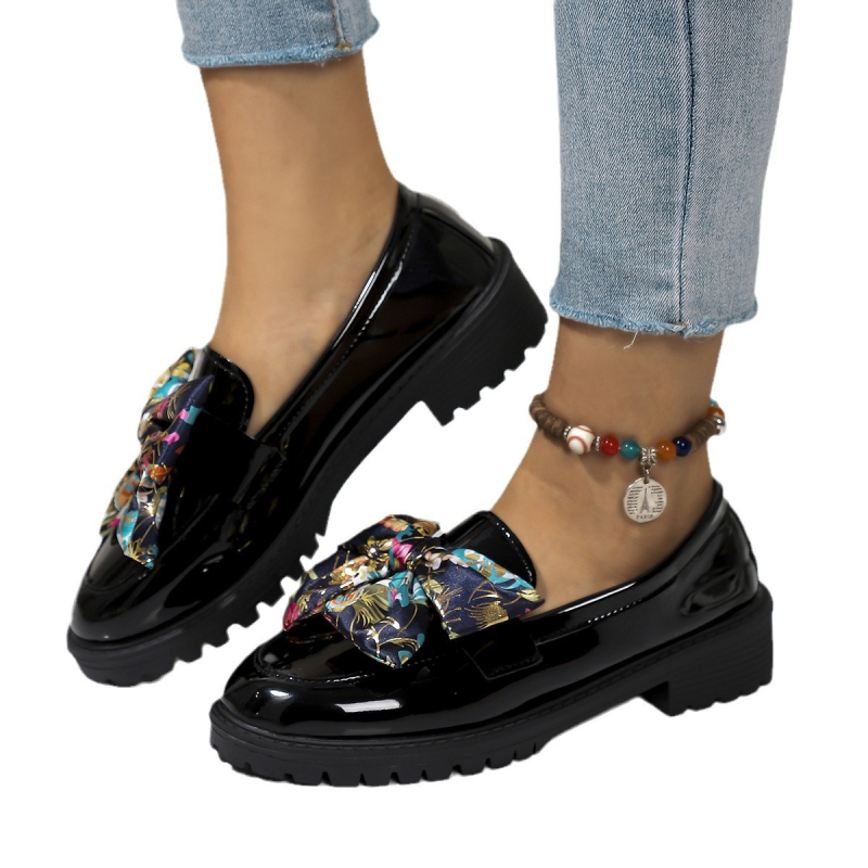 Határon átnyúló, plus size vastag talpú mokaszinok, női tavaszi és őszi 2025-ös új, masnis, kis bőrcipők, női pedálos cipők nagykereskedelemben