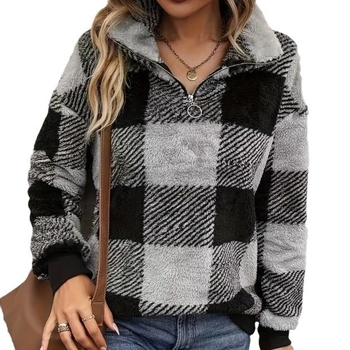 Amazon Cross-Border Foreign Trade Jacket 2024 Φθινόπωρο και Χειμώνας Χαλαρό Καρό Πέτο με Φερμουάρ Πουλόβερ Πλούσιο Πουλόβερ