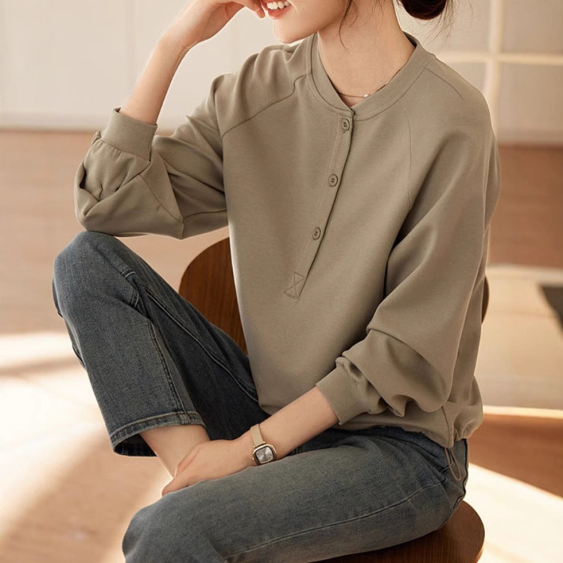 Απλή Φούτερ με Μακρυμάνικο Φούτερ Άνοιξη και Φθινόπωρο 2024, Νέα, Γυναικεία Μπλούζα με Στρογγυλή Λαιμόκοψη, Κορεάτικο Στυλ, Casual και Χαλαρό Σχεδιασμό