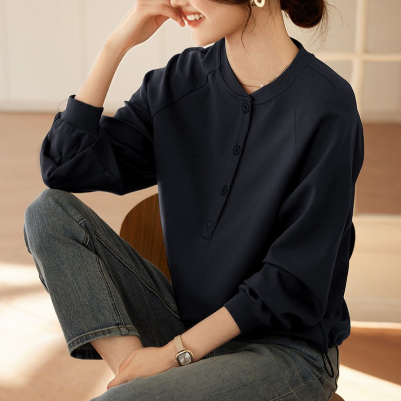 Απλή Φούτερ με Μακρυμάνικο Φούτερ Άνοιξη και Φθινόπωρο 2024, Νέα, Γυναικεία Μπλούζα με Στρογγυλή Λαιμόκοψη, Κορεάτικο Στυλ, Casual και Χαλαρό Σχεδιασμό