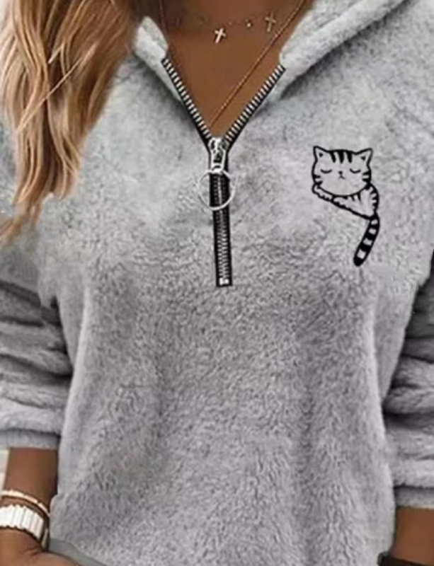 Európai és amerikai Amazon kapucnis, félcipzáras, hímzett, állatos, laza divatos plüss pulóver