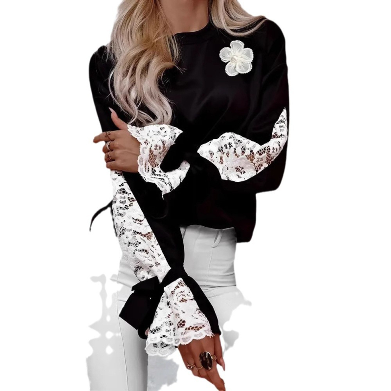 2024-es európai és amerikai női új független állomású Amazon Explosions háromdimenziós virágos mandzsettás csipkevarrásos pulóver