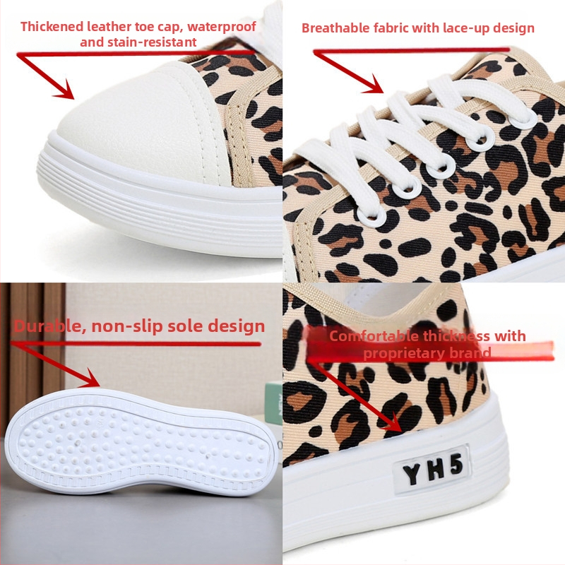 Plátenné topánky s leopardím vzorom pre ženy, jar 2025, nové, cezhraničné, letné, tenké, ležérne, všestranné, ploché, látkové topánky pre študentky