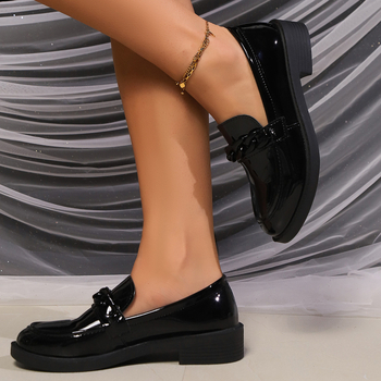 2024. aasta uued sügis- ja kevadised mustad retro nahast kingad, naiste paksu kontsaga Briti stiilis moodsed JK paksu tallaga kolledžikingad