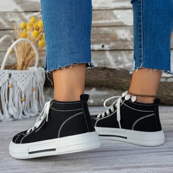 Koledžas stila retro vidēja augstuma audekla apavi sievietēm ar biezu zoli 2025. gada rudens jaunās sporta kurpes ar biezu zoli, elpojošas, modernas kedas