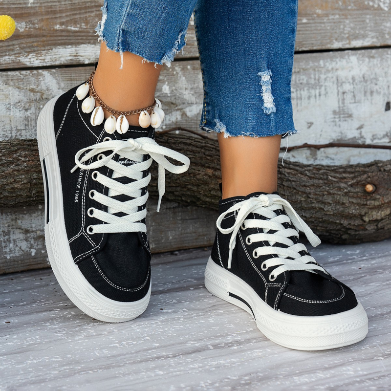 Koledžas stila retro vidēja augstuma audekla apavi sievietēm ar biezu zoli 2025. gada rudens jaunās sporta kurpes ar biezu zoli, elpojošas, modernas kedas