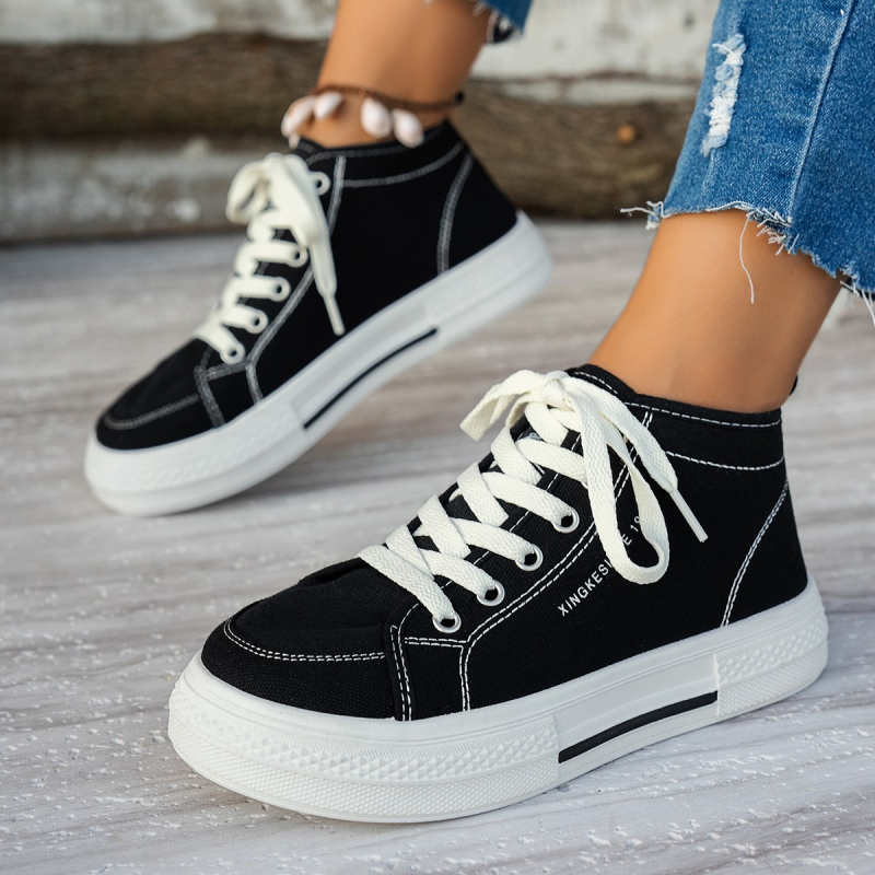 Koledžas stila retro vidēja augstuma audekla apavi sievietēm ar biezu zoli 2025. gada rudens jaunās sporta kurpes ar biezu zoli, elpojošas, modernas kedas