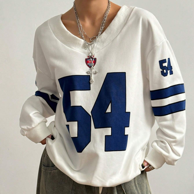 Európai és amerikai határokon átnyúló női ruházat, amerikai utcai személyiség, kontrasztos színű, digitális nyomtatású, V-nyakú, laza, minden mérkőzésre alkalmas pulóver férfiaknak és nőknek
