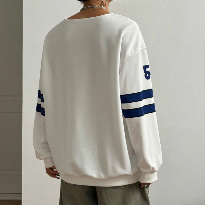 Európai és amerikai határokon átnyúló női ruházat, amerikai utcai személyiség, kontrasztos színű, digitális nyomtatású, V-nyakú, laza, minden mérkőzésre alkalmas pulóver férfiaknak és nőknek