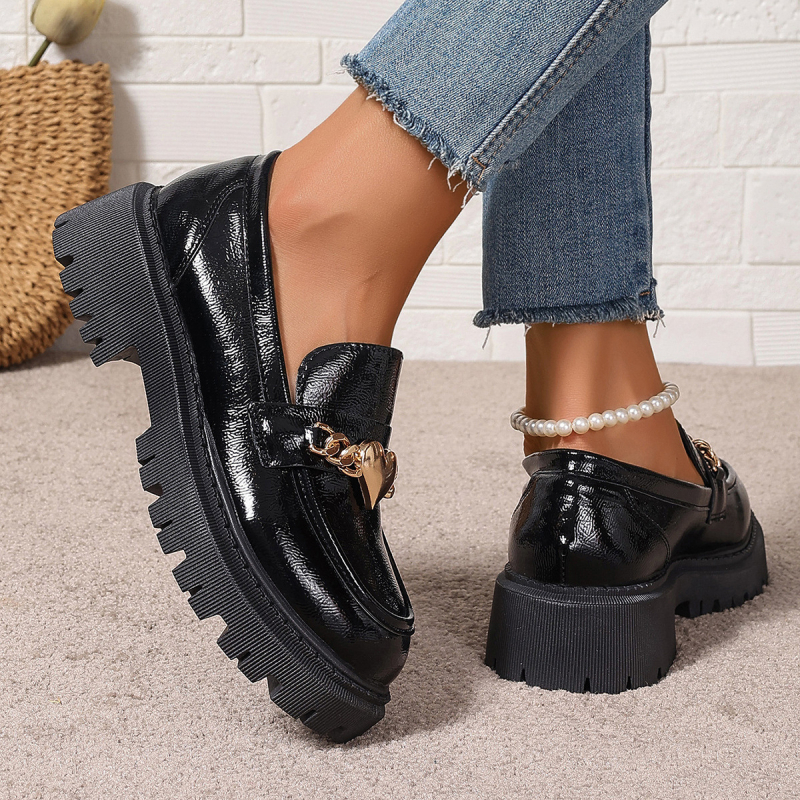 Határokon átnyúló, plus size brit stílusú bőr női cipők, 2024 őszi és téli új japán JK vastag bebújós francia mokaszinok