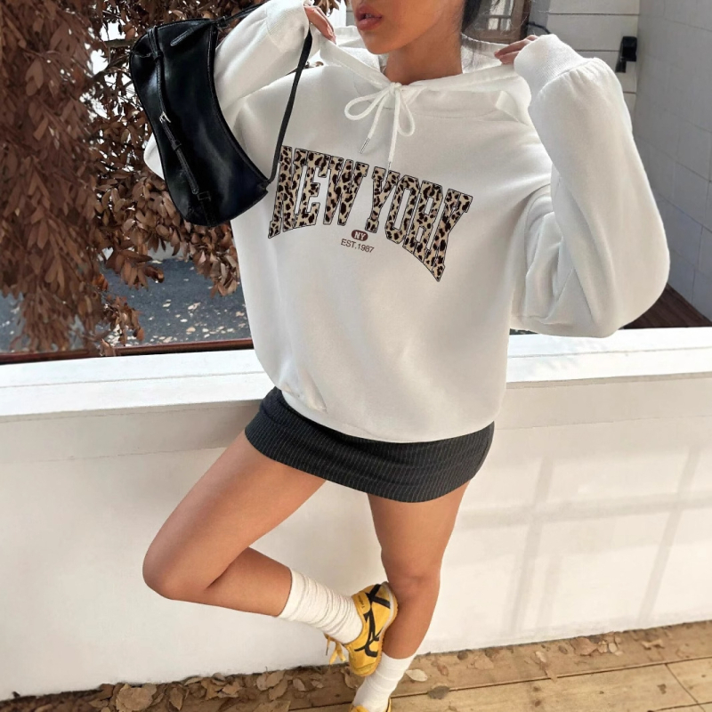 Határokon átnyúló, új betűs mintás kapucnis pulóver őszi-téli laza felsővel, New York-i őszi-téli, minden mérkőzésre alkalmas pulóver