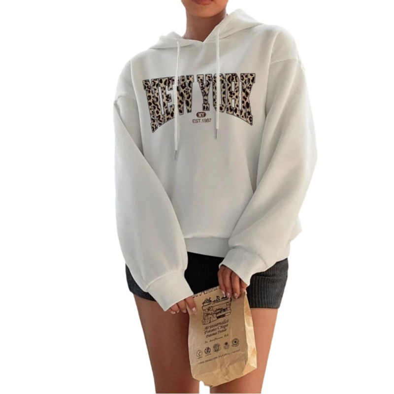 Határokon átnyúló, új betűs mintás kapucnis pulóver őszi-téli laza felsővel, New York-i őszi-téli, minden mérkőzésre alkalmas pulóver