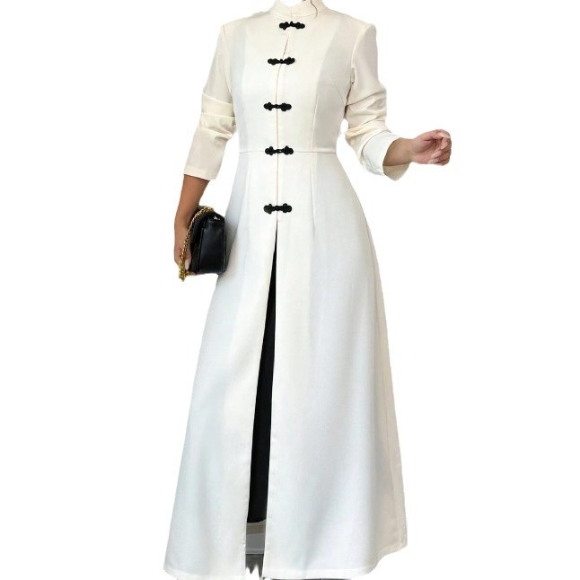 Határokon átnyúló Amazon európai és amerikai női új függőleges galléros, csúcskategóriás, gyönyörű, női, egyszínű, vékony, hosszú ujjú kabátruha