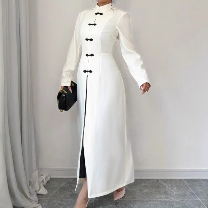 Határokon átnyúló Amazon európai és amerikai női új függőleges galléros, csúcskategóriás, gyönyörű, női, egyszínű, vékony, hosszú ujjú kabátruha