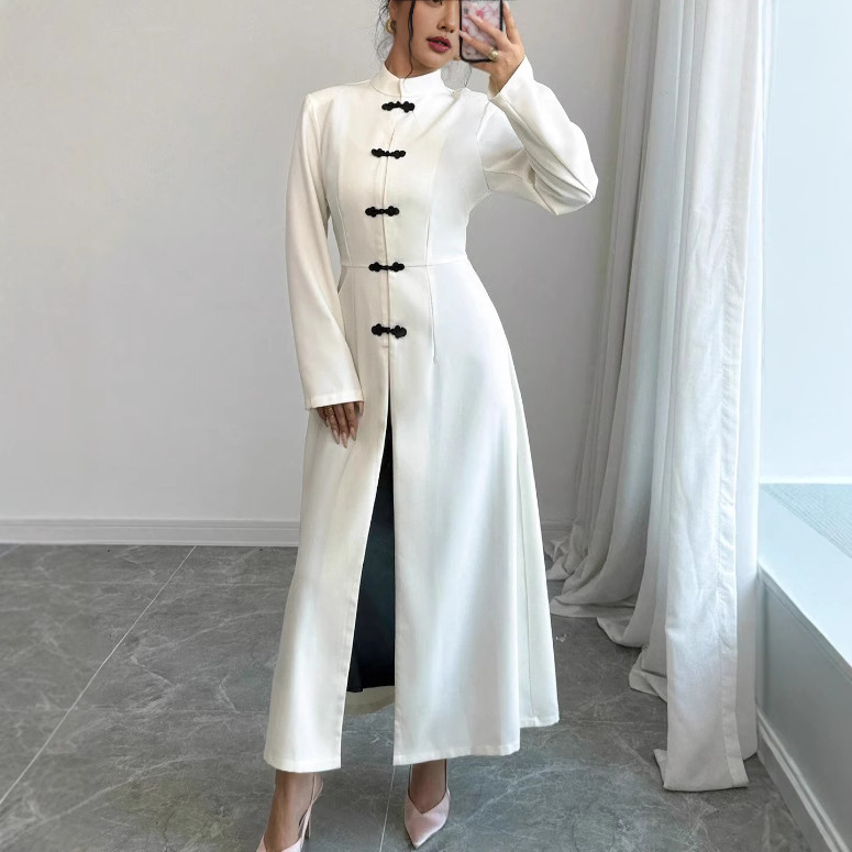 Határokon átnyúló Amazon európai és amerikai női új függőleges galléros, csúcskategóriás, gyönyörű, női, egyszínű, vékony, hosszú ujjú kabátruha