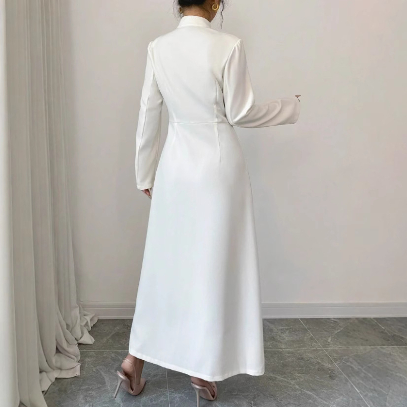 Határokon átnyúló Amazon európai és amerikai női új függőleges galléros, csúcskategóriás, gyönyörű, női, egyszínű, vékony, hosszú ujjú kabátruha