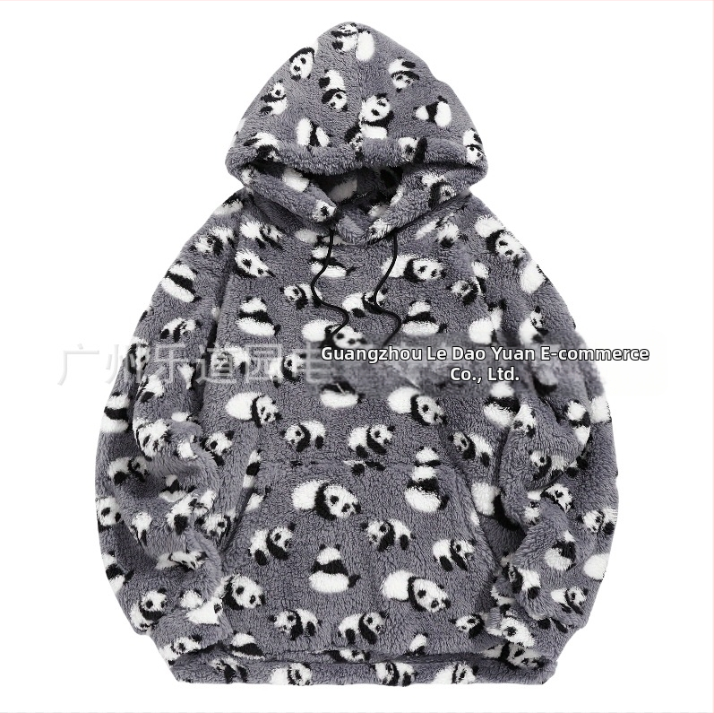 Mikina s dlhým rukávom, klopou a vreckami, cezhraničnou európskou a americkou potlačou aztéckej červenej pandy, ultrajemným rakúskym zamatom a kontrastnými farbami