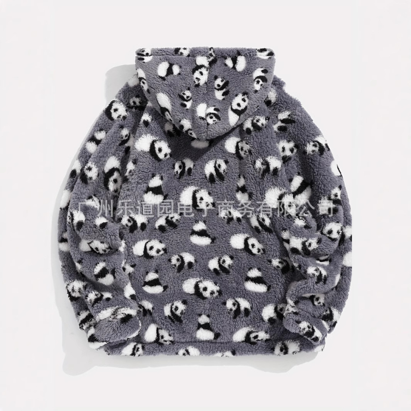 Határokon átnyúló európai és amerikai azték vörös panda mintás, ultrafinom osztrák bársony plüss kapucnis, hosszú ujjú, zsebes nadrág, kontrasztos színekkel