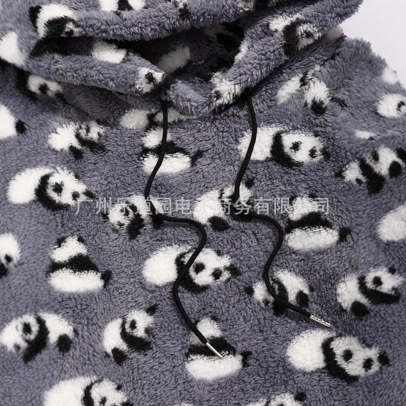 Határokon átnyúló európai és amerikai azték vörös panda mintás, ultrafinom osztrák bársony plüss kapucnis, hosszú ujjú, zsebes nadrág, kontrasztos színekkel