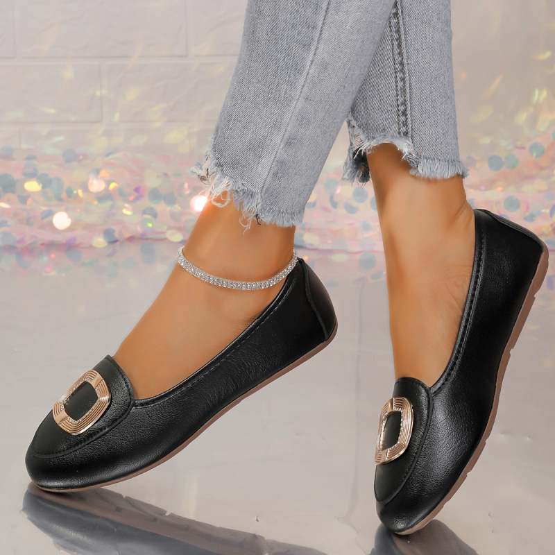 Kerek fejű, fémcsatos, sekély szájú, női 2024-es tavaszi és őszi új, külkereskedelmi, plus size lapos, kényelmes, hétköznapi babcipő