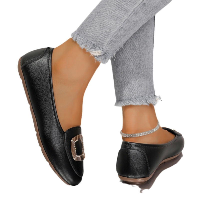 Kerek fejű, fémcsatos, sekély szájú, női 2024-es tavaszi és őszi új, külkereskedelmi, plus size lapos, kényelmes, hétköznapi babcipő