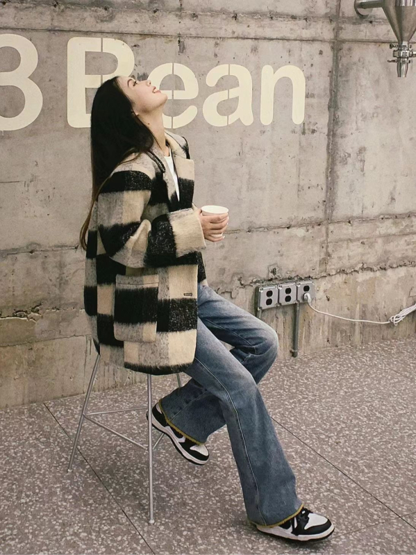 Φθινοπωρινά και Χειμερινά Ρούχα Royal Sister σε Στυλ Αλατιού για Μικρά Άτομα, Υψηλής Ποιότητας Μικρά Αρωματικά Μάλλινα Πανωφόρια, Κορεάτικα Καρό Πανωφόρια με Ηρωίδες Δράματος, Μοντέρνα