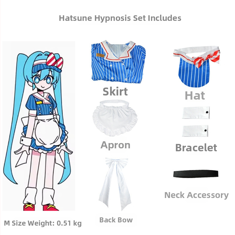 Κοστούμι υπνωτιστή ήχου cos, υπνωτισμός MV accent cosplay anime καμαριέρας πλήρες σετ με καπέλο miku