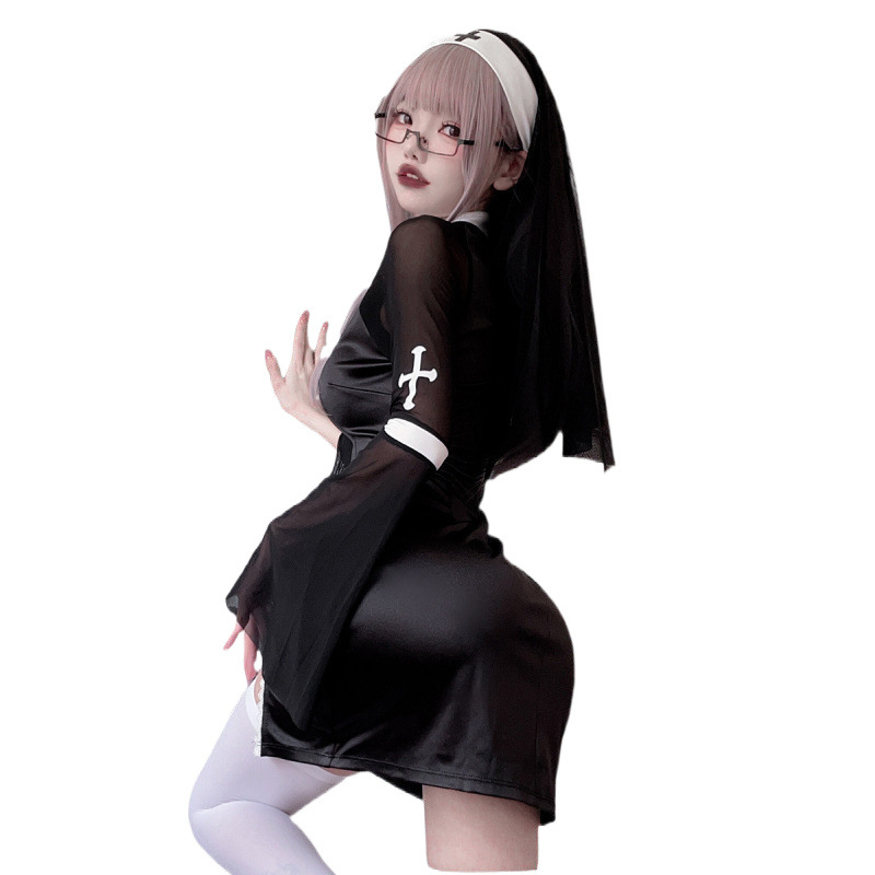 Halloween Felnőtt Cosplay Jelmez Vámpír Gótikus Gótikus Sötét Kereszt Állás Szerepjáték